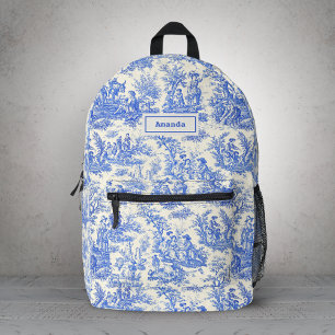 Elegant vintage blue toile de jouy  printed backpack