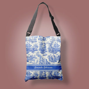 Elegant vintage blue toile de jouy printed  crossbody bag