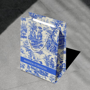Elegant Vintage Blue Toile De Jouy Scenes Medium Gift Bag