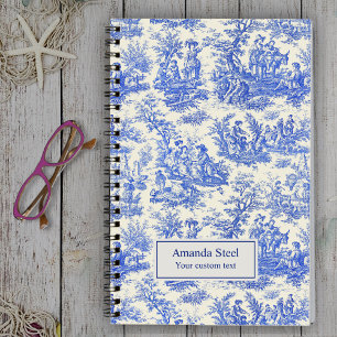 Elegant vintage blue toile de jouy small notebook