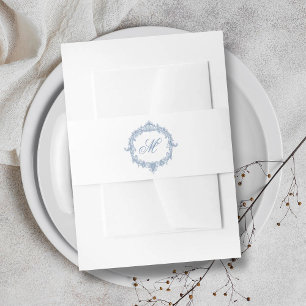 Elegant Vintage Blue Toile Monogram Wedding Invitation Belly Band