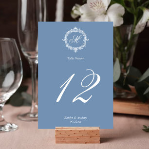 Elegant Vintage Blue Toile Monogram Wedding Table Number