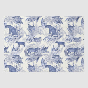 Elegant Vintage Blue Toile Wild Cats Jungle Tissue Paper