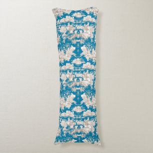 Elegant vintage blue turquoise lake toile de jouy body pillow