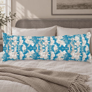 Elegant vintage blue turquoise lake toile de jouy body pillow