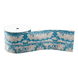 Elegant vintage blue turquoise lake toile de jouy  grosgrain ribbon