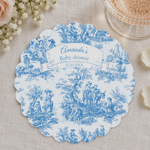 Elegant vintage blue turquoise toile de jouy paper coaster