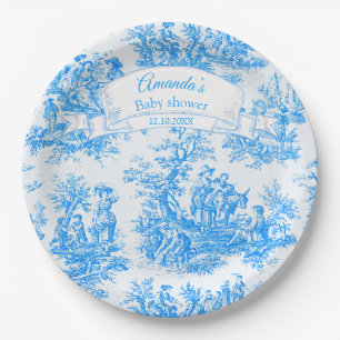 Elegant vintage blue turquoise toile de jouy paper plate