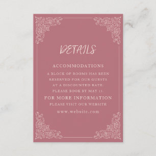 Elegant Vintage Blush Mauve Wedding Details Enclosure Card