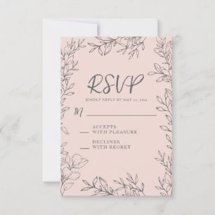 Elegant Vintage Blush Pink Botanical Wedding RSVP Card