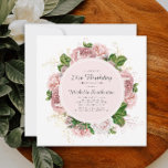 Elegant Vintage Blush Pink Floral 21st Birthday Invitation<br><div class="desc">Elegant modern botanical/garden-style blush pink watercolor vintage floral (roses) and painted green leaves on square white 21st birthday invitation.  Text,  font,  font size and colour are completely customizable,  so this card can be customized to perfectly suit your needs.</div>