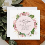 Elegant Vintage Blush Pink Floral 60th Birthday Invitation<br><div class="desc">Elegant modern botanical/garden-style blush pink watercolor vintage floral (roses) and painted green leaves on square white 60th birthday invitation.  Text,  font,  font size and colour are completely customizable,  so this card can be customized to perfectly suit your needs.</div>