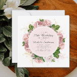 Elegant Vintage Blush Pink Floral 70th Birthday Invitation<br><div class="desc">Elegant modern botanical/garden-style blush pink watercolor vintage floral (roses) and painted green leaves on square white 70th birthday invitation.  Text,  font,  font size and colour are completely customizable,  so this card can be customized to perfectly suit your needs.</div>