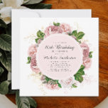 Elegant Vintage Blush Pink Floral 80th Birthday Invitation<br><div class="desc">Elegant modern botanical/garden-style blush pink watercolor vintage floral (roses) and painted green leaves on square white 80th birthday invitation.  Text,  font,  font size and colour are completely customizable,  so this card can be customized to perfectly suit your needs.</div>