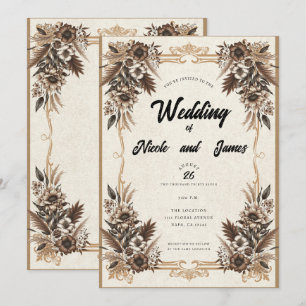Elegant Vintage Bohemian Floral Wedding  Invitation