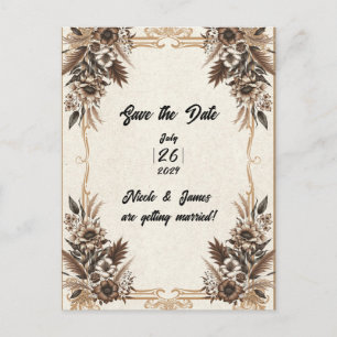 Elegant Vintage Bohemian Floral Wedding Save Date Announcement Postcard