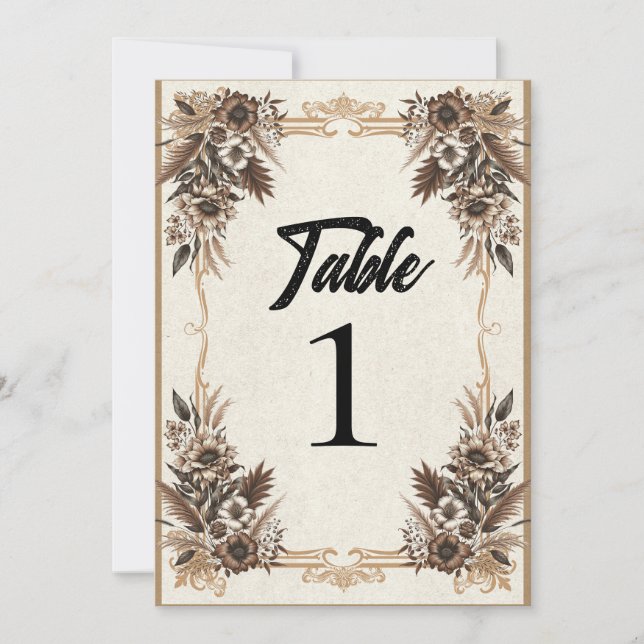 Elegant Vintage Bohemian Floral Wedding Table  Invitation (Front)