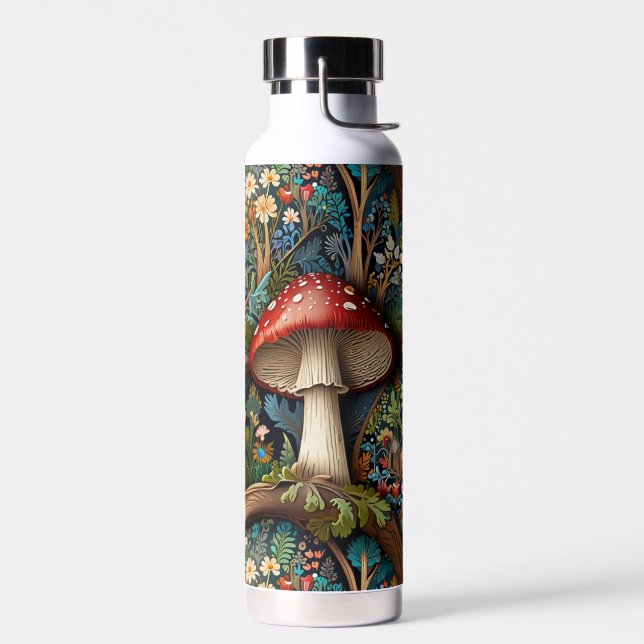 Elegant vintage bohemian mushroom forest  water bottle (Left)