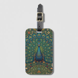 Elegant vintage bohemian peacock design luggage tag