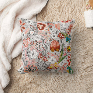 Elegant Vintage Boho Abstract Floral Artwork Throw Pillow