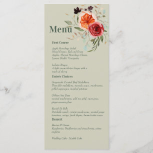Elegant Vintage Boho Red Orange Grey Menu