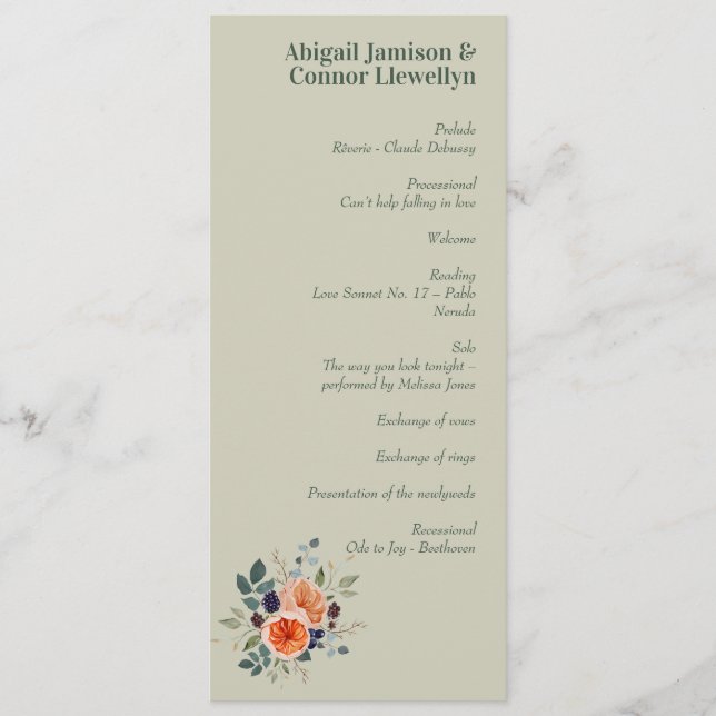 Elegant Vintage Boho Red Orange Grey Program (Front)