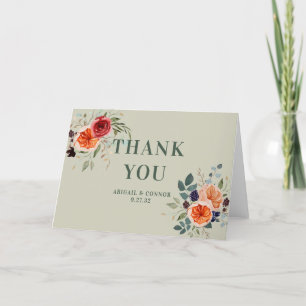 Elegant Vintage Boho Red Orange Grey Thank You Card