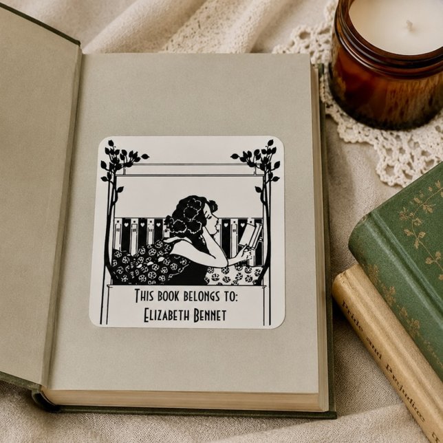 Elegant Vintage Bookplate Square Sticker (Creator Uploaded)