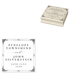 Elegant Vintage Border Name Date Wedding Rubber Stamp