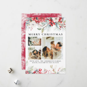 Elegant Vintage   Botanical Berries Red Christmas Holiday Card