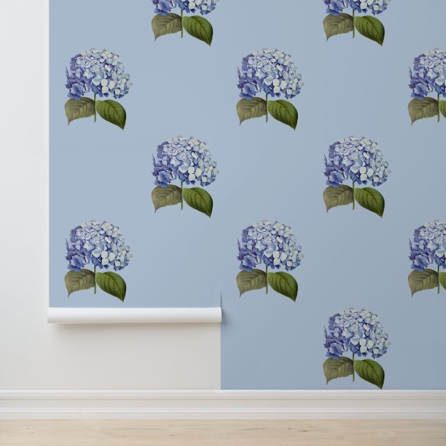 Elegant Vintage Botanical Blue Hydrangea Flower Wallpaper (Application)