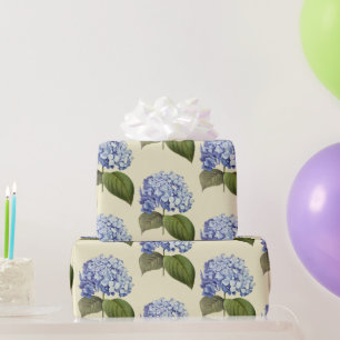 Elegant Vintage Botanical Blue Hydrangea Flower Wrapping Paper