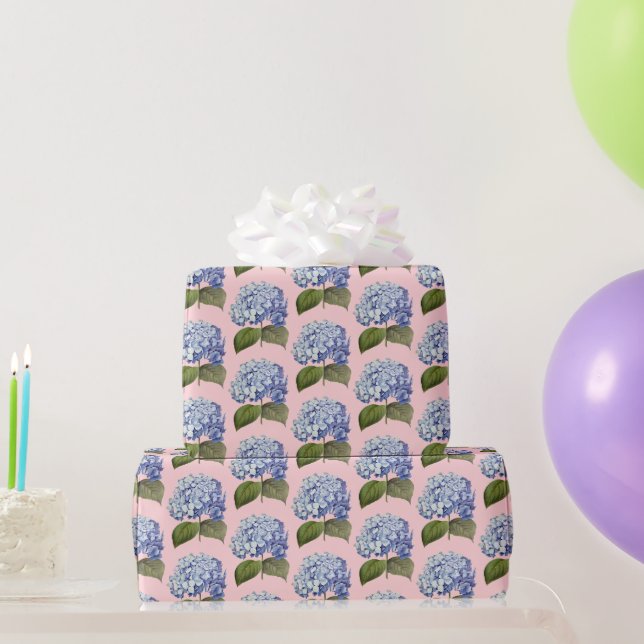 Elegant Vintage Botanical Blue Hydrangea Flower Wrapping Paper (Party Gifts)