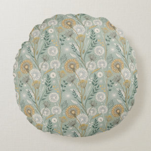 Elegant Vintage Botanical Dandelion Round Pillow