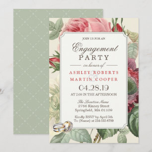 Elegant Vintage Botanical Floral Engagement Party Invitation