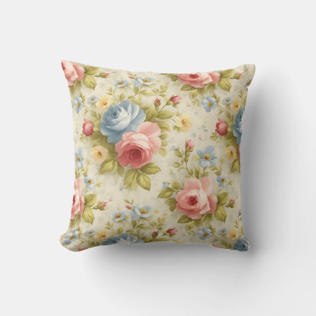 Elegant Vintage Botanical Floral Throw Pillow (Front)