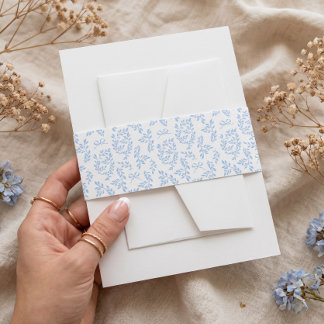 Elegant Vintage Botanical Leaf Branch Bow Wedding Invitation Belly Band