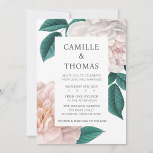 Elegant Vintage Botanical Pink Peony Floral Invitation