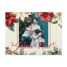 Elegant Vintage Botanical Red Poinsettia Greetings