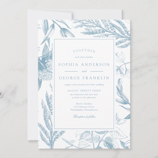 Elegant Vintage Botanical Wedding Invitation (Front)