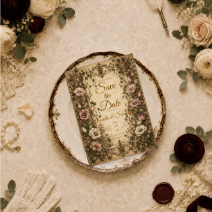 Elegant Vintage Botanical Wedding Save The Date
