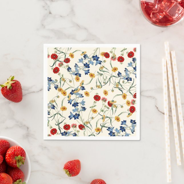 Elegant Vintage Botanical Wildflowers  Napkin (Insitu)