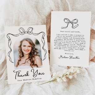 Elegant Vintage Bow Cream Photo Graduation Thank You Card