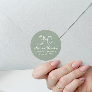 Elegant Vintage Bow Sage Green Graduation Classic Round Sticker