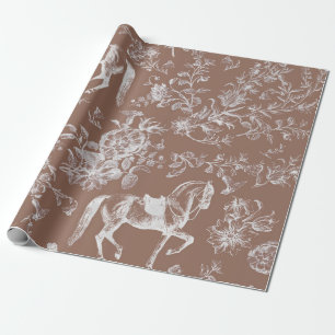 Elegant Vintage Brown Horses Floral Patter Wrapping Paper