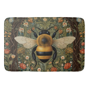 Elegant vintage bumblebee  botanical floral art bath mat