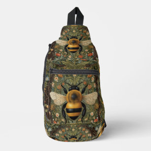 Elegant vintage bumblebee  botanical floral art sling bag