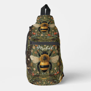 Elegant vintage bumblebee botanical floral art sling bag