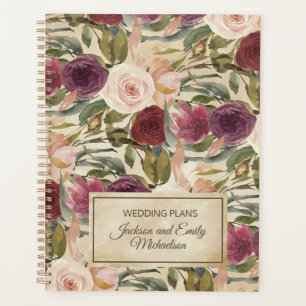 Elegant Vintage Burgundy Blush Pink Floral Wedding Planner