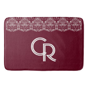 Elegant Vintage Burgundy Maroon White Lace Bath Mat